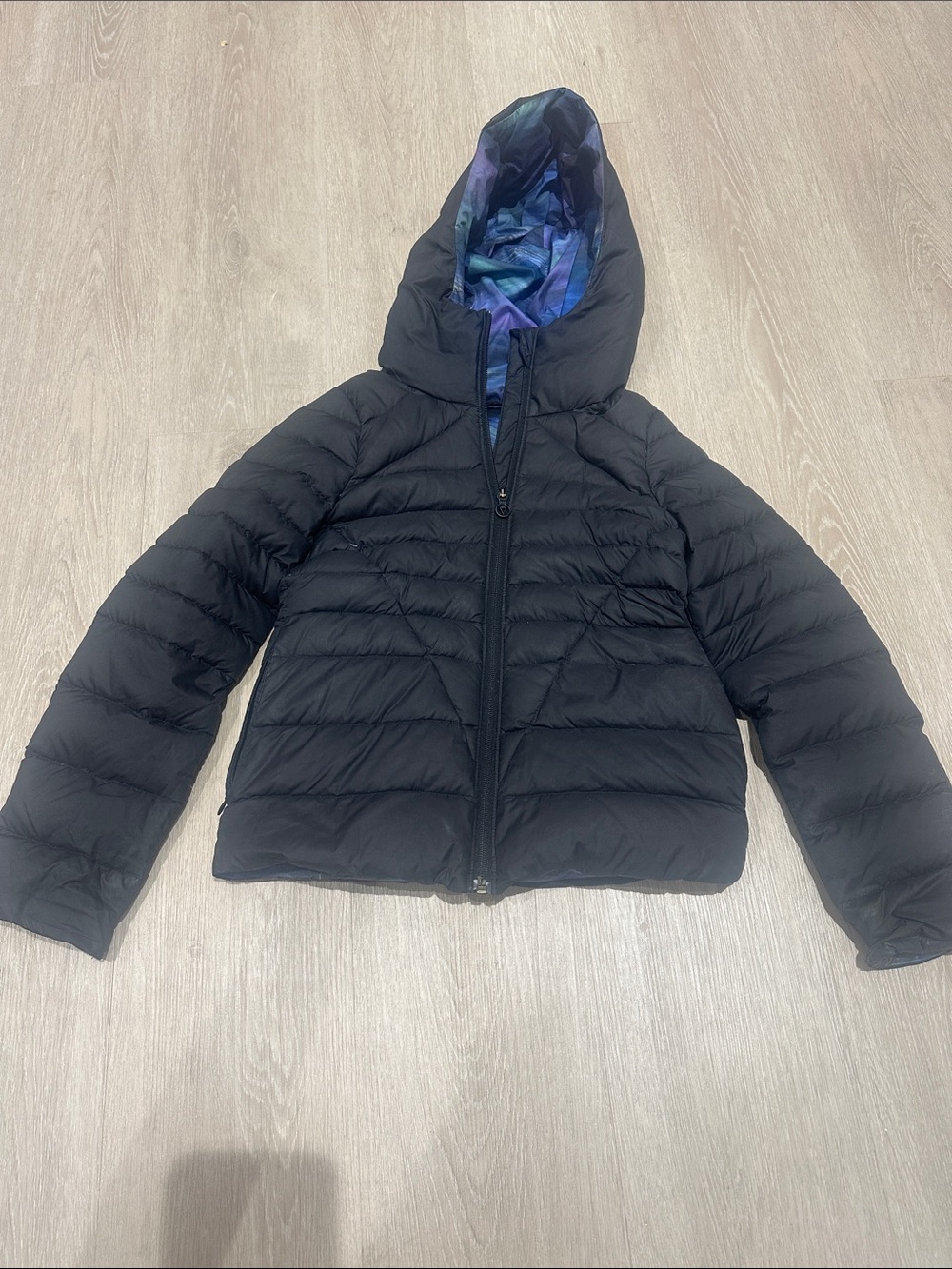 Ivivva Black Puffer Jacket with Blue-Purple Hood Lining